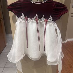 Rare Editions Vintage Infant Girl Dress Red White Pageant Velvet Princess Size 18M