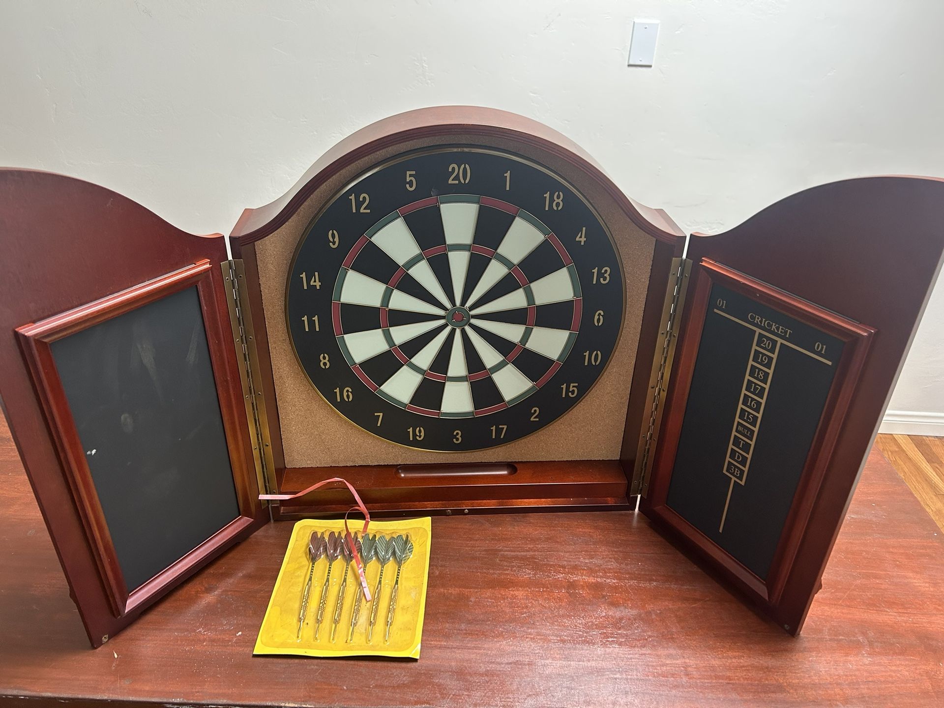 Brand New Wood Dart Board With Darts