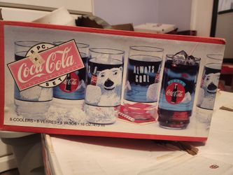 Vintage Indiana Glass 1995 Coca-Cola Coke 8 PC Set 16 Oz Polar Bear Glasses