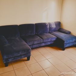 Modern Blue Corduroy Sectional Sofa with Double Chaise Lounge