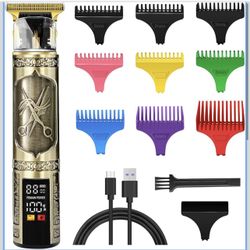 Hair Trimmer with LCD Display, Electric T Blade Hair Trimmer with 9 Guide Combs Cordless Rechargeabl