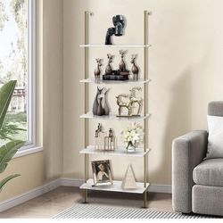 
New 5 Tier Ladder Bookshelf, white and Gold Set of 2
