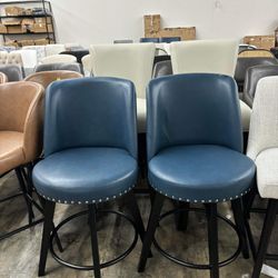 MINCETA Counter Stools,26" 360 Free Swivel High Back Full Back Upholstered Nail Head Counter Height Bar Stools,Set of 2,PU in Navy(small damage)