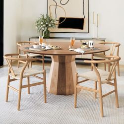 Wagner Natural Color Solid wood Wishbone Dining Chairs with Handcrafted Woven Seat Set of 4