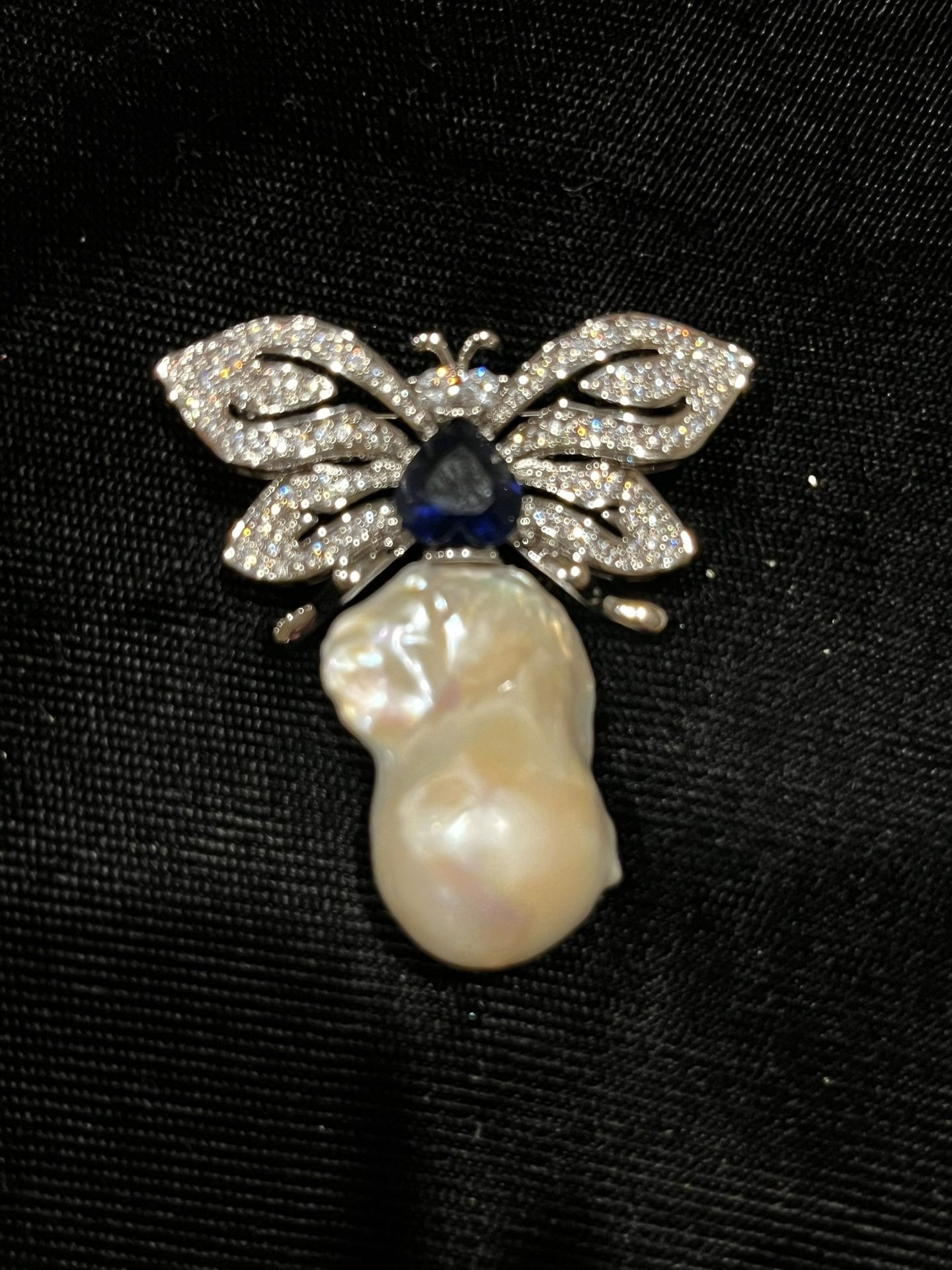 Pace Cz Sapphire & Baroque Pearl Pin