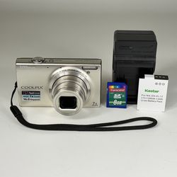 Nikon Coolpix S6100 Silver 16MP Touch-Screen Digital Camera with 8GB Memory