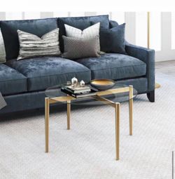 36 in. Brass/Clear Medium Round Glass Coffee Table