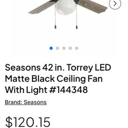 Seasons 42” LED Matte Black Ceiling Fan