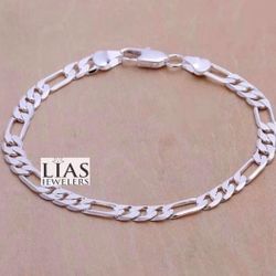 New 18k White Gold Figaro Link Bracelet 