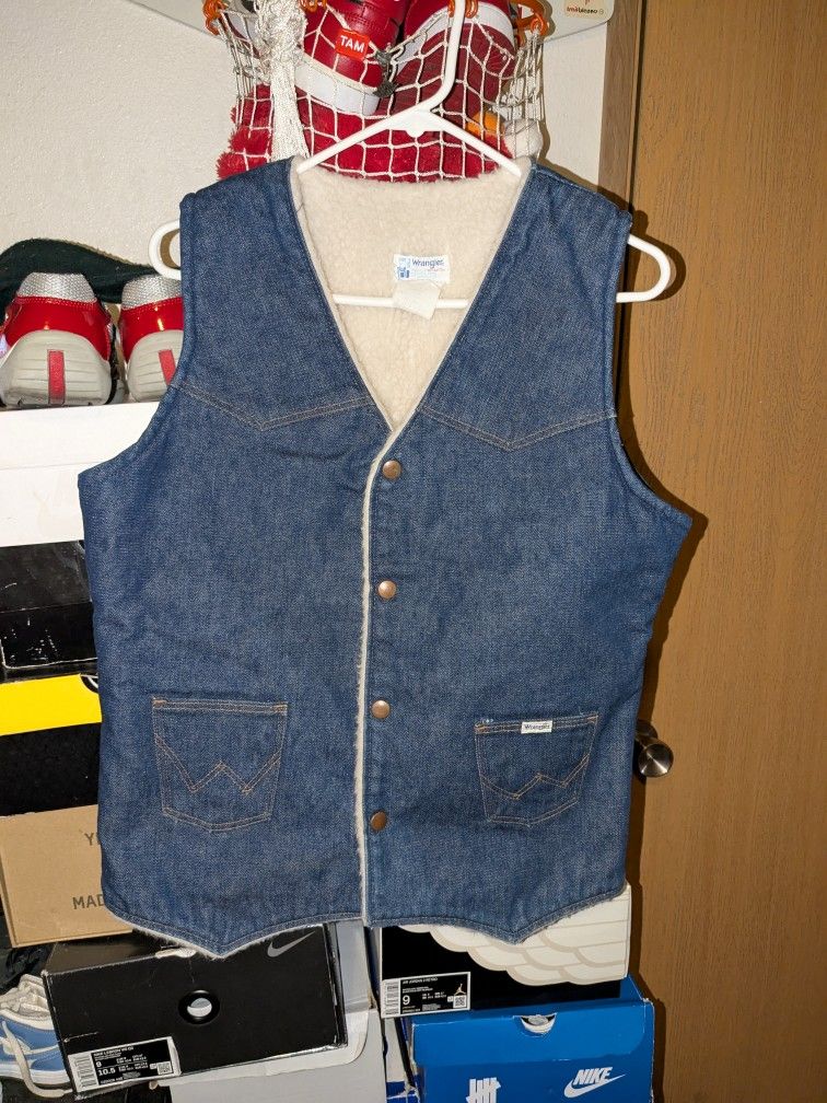 VINTAGE WRANGLER NO FAULT SHERPA DENIM VEST JACKET Size Xl