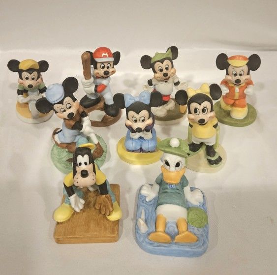Vintage Disney Gift-Ware Figurines 4" Lot Of 9 Mickey Minnie Donald Goofy