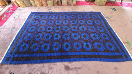 Handwoven afghan blue rug 6x9