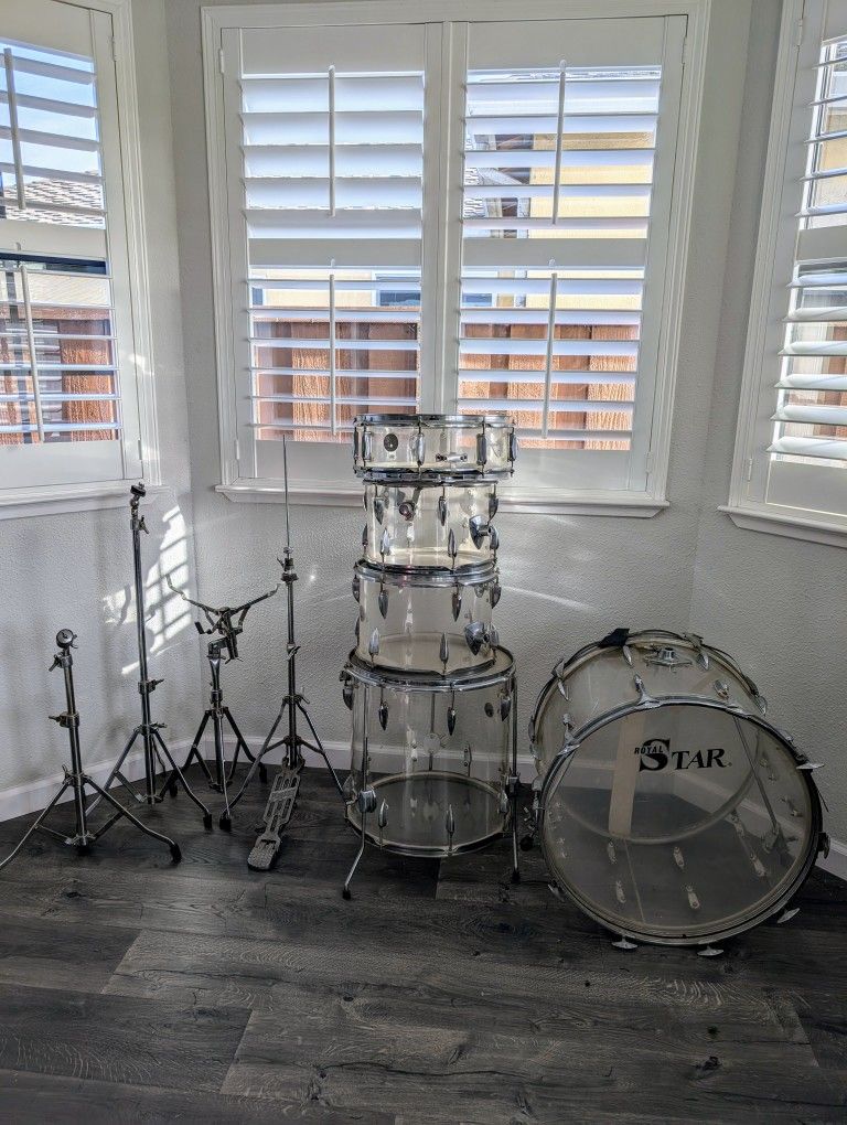 Vintage 1960's Star Royalstar Drums (Pre- Tama) Acrylic Transparent Drum Set with Rogers Hardware