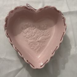 Vintage Longaberger 2005 Ceramic “Sweetest Heart” Dish , Heart Shaped, Pink With Ribbon, Valentines Day