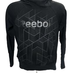 Reebok Black Geometric Hoodie Mens Size Medium Pullover Sweatshirt Athletic Wear