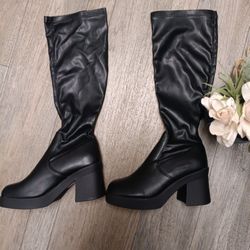 Leather Long Black Boots Size 10 - Botas Largas De Piel