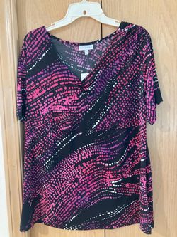 Néw fashion bug wavy and dot pattern short sleeve Vneck top