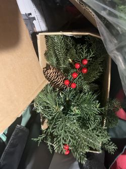 Cedar 6’ Lit Christmas Tree with Red Berries suitable for outdoors Plug in 