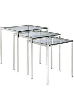 Modway Nimble Glass and Stainless Steel 3-Piece Side Nesting Table Set In Silver
