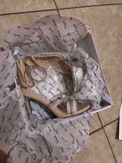 Women’s silver rhinestone beige heels Qupid