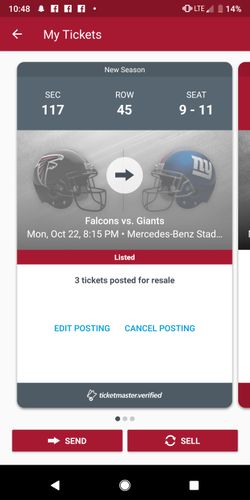 Falcons vs Giants lower level