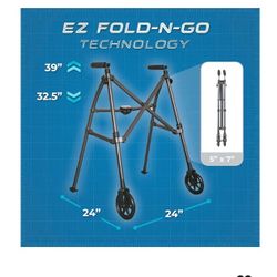Stander Space Saver Walker, Lightweight Folding Rolling Mobility Aid for Seniors & Adults, Compact 2-Wheel Disability Device with 6-inch Wheels & Ski 
