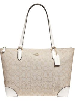 Coach Women's Outline Signature Zip Tote, Im/Light Khaki/ Chalk, No Size