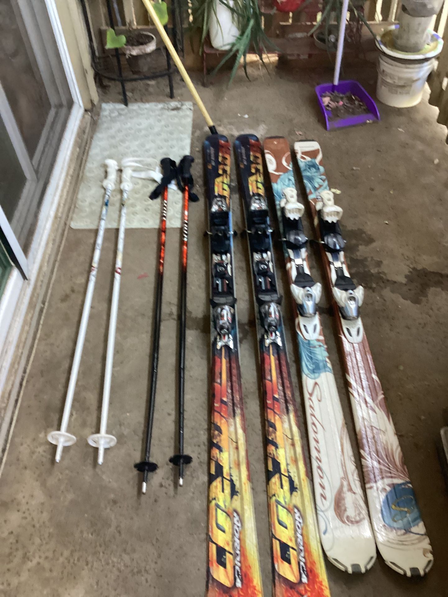 One Set Of Salomon Ski’s And Ski Sticks, One Set Of Nordica Ski’s And Ski Sticks 4 Helmets Two Sets Of Boots