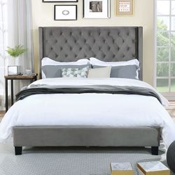 GREY VELVET LOW-PROFILE-FRAME-CAMA