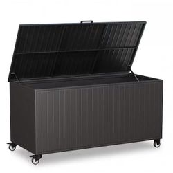 ❤️‍🔥 #z. 250 Gal. Aluminum & Polylumber Outdoor Storage Deck Box with Wheels in Black $199