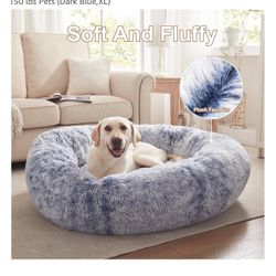 45 inches Donut Dog Bed for Extra Large Dogs,Calming Fluffy Round Jumbo Pet Bed with Removable & Washable Cover, Fits up to 150 lbs Pets (Dark Blue,XL