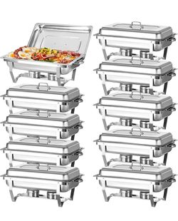 10 Pack Chafing Dish Buffet Set, 9QT Stainless Steel Rectangular Chafers