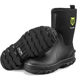 547- TIDEWE Rubber Boots for Men, 5.5mm Neoprene Insulated Rain Boots with Steel Shank, Waterproof Mid Calf Hunting Boots, Durable Rubber Work Boots f