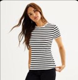 Plus Size Women's Nine West  Ribbed Knit Black Striped Tee