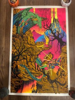 Vintage 1970 St George Dragon Blacklight Poster 23x35