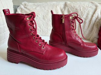 Guess Red Platform Combat Boots Size 6.5