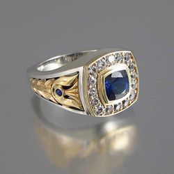 "Luxury Engagement/Wedding Blue Stone Vintage Gold Ring for Women, VIP346