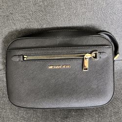 Michael Kors Black Saffiano Leather Crossbody Bag with Gold Hardware 