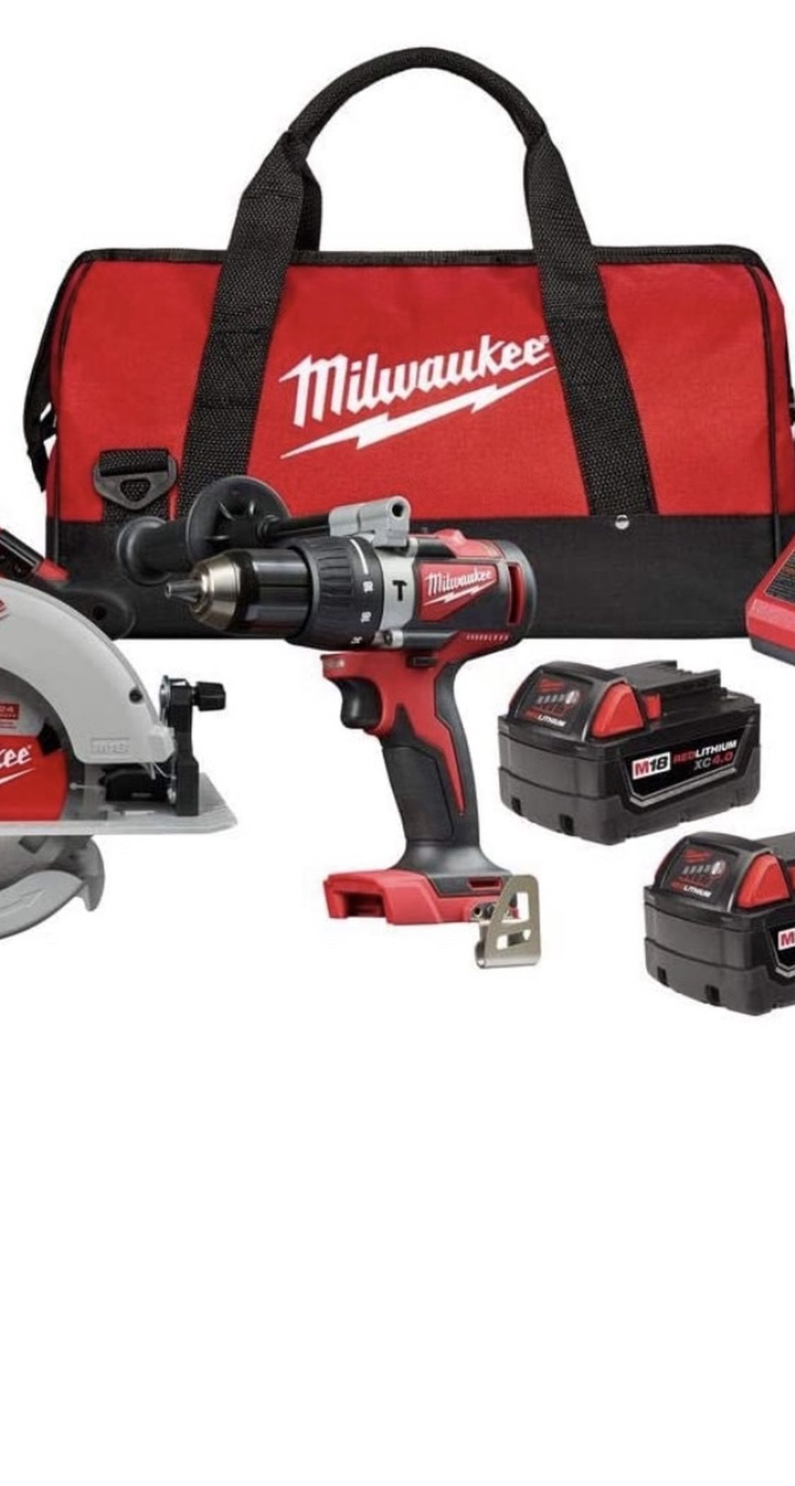 Milwaukee 2992-22 M18 18-Volt Lithium-Ion Brushless Cordless Hammer Drill and Circular Saw Combo Kit (2-Tool) with Two 4.0 Ah Batteries