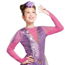 Little Girls Clothes Halloween Costume Pink Purple Trapeze Artist Circus Sequin & Glitter Dress Size Large 10/12