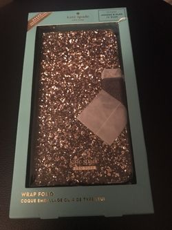 NEW Kate Spade Wrap Folio Gunmetal & GOLD GLITTER Iphone Case For 7/8 Plus