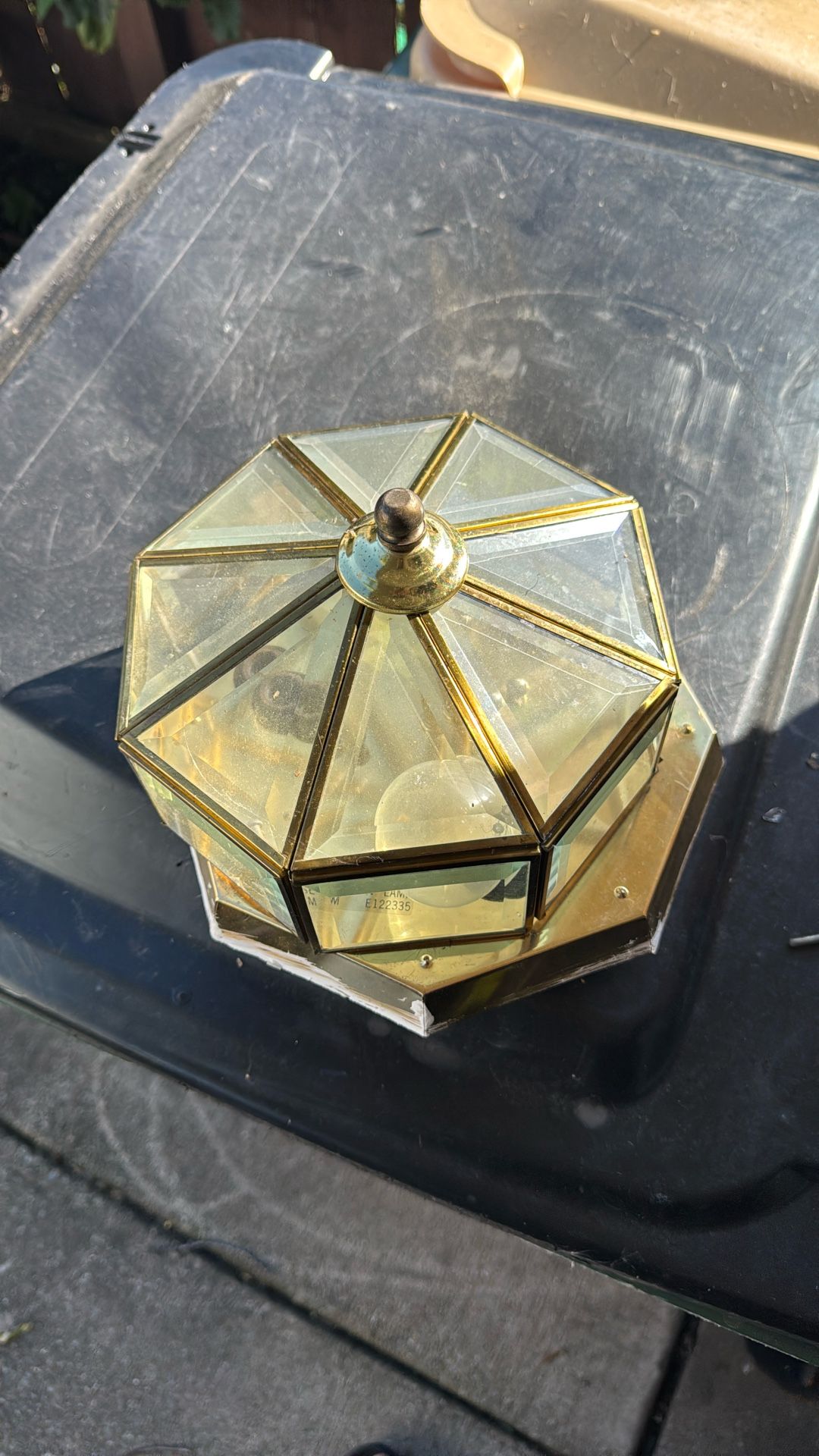Vintage Art Deco Polished Brass Flush Mount Octagon Ceiling Lights