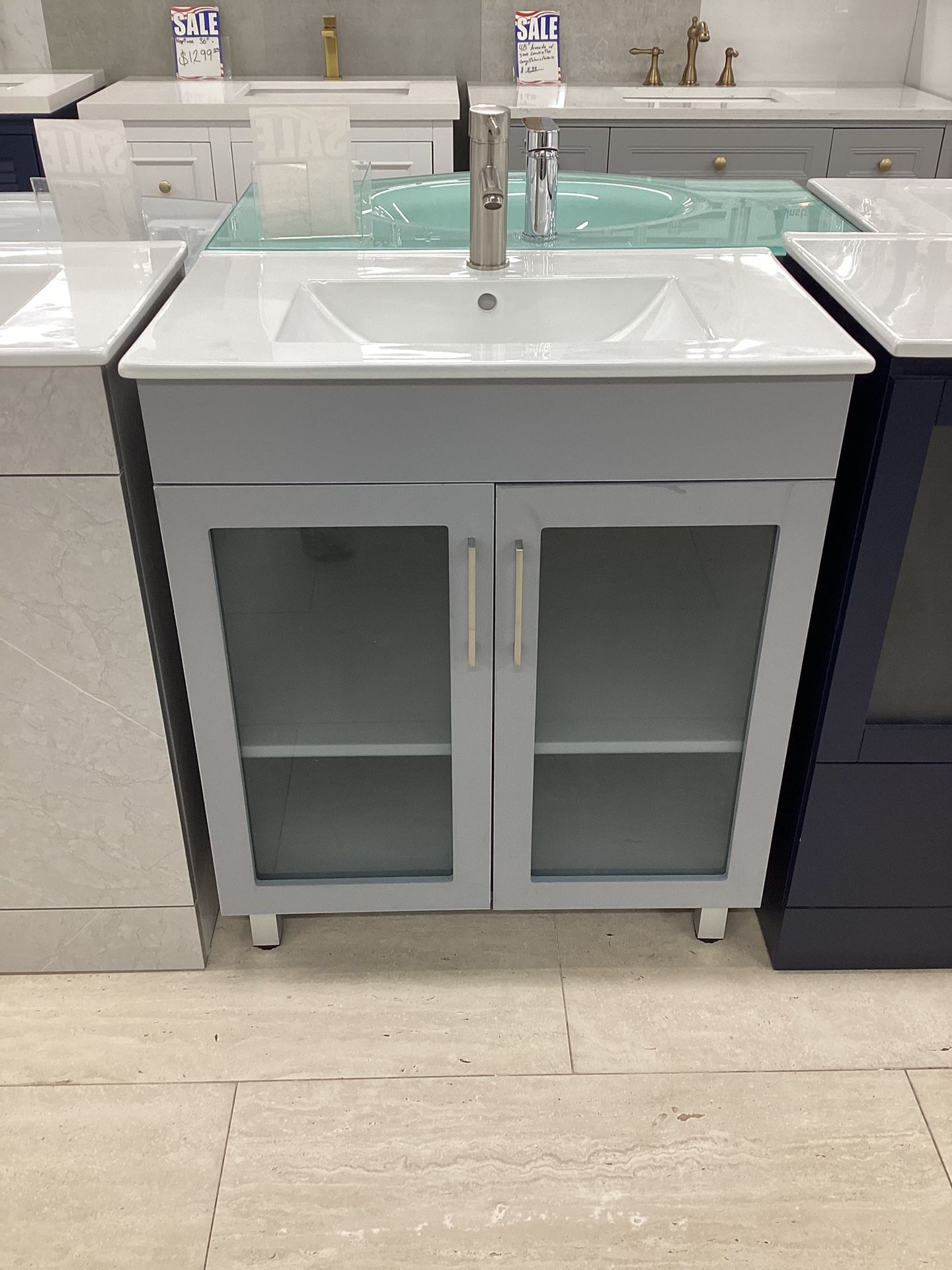 30” Bathroom Vanity Cabinet With White Grey Wood With  Ceramic Top Sink Integrated Ready For Pick Up Today