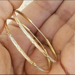 14k yellow white rose GOLD round hoop earrings 1.50 inch long 3 color