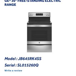 GE 30” Free Standing Electric Range AS-IS Small Cracked CooktopGlass Fully Functional ! Pickup Only !!