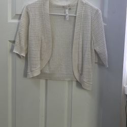 NY Collection Cream Cropped Cardigan – Short Sleeve Lightweight Knit Shrug