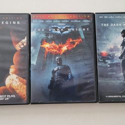 The Dark Knight Trilogy on DVD! Batman Begins, Rises! Action Adventure, DC Comics! Near Mint Cond!