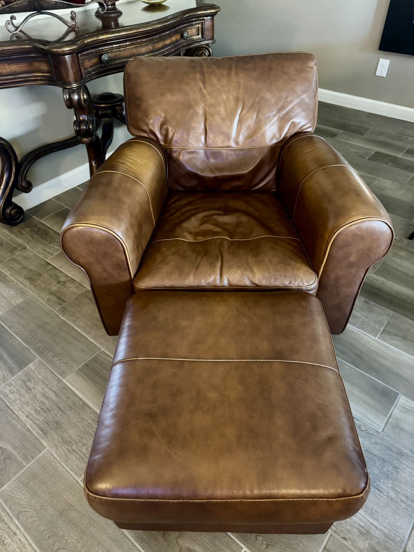 Italian Leather Chair and Ottoman - Very Good Condition