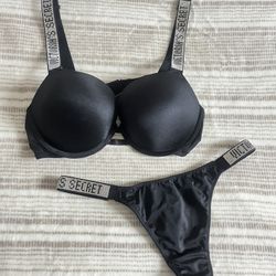 Black Victoria secret bra set: 36C push up bra / large thong 