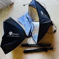 HPUSN Softbox Lighting Kit – 2 Lights on Stands, NEW